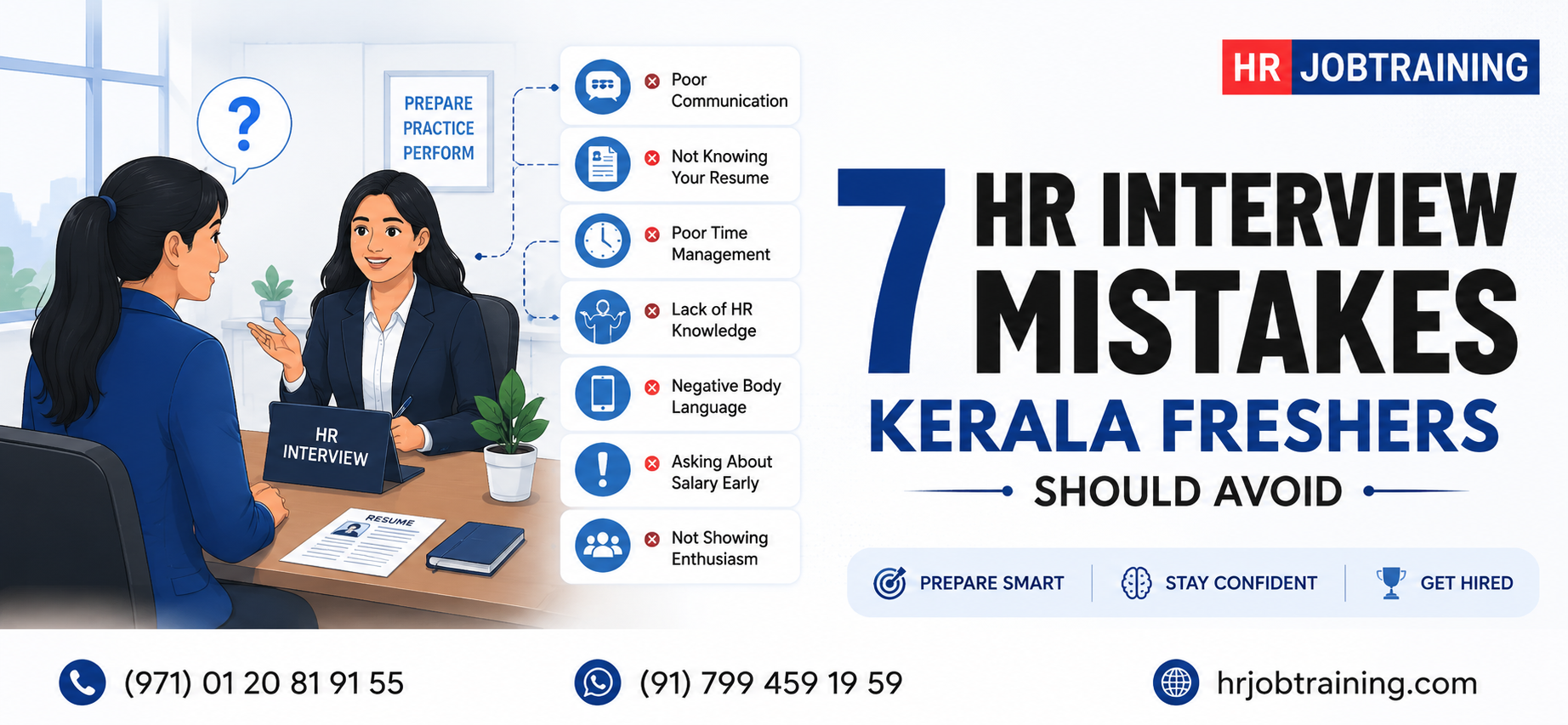Kerala HR fresher making common HR interview mistakes during job interview illustration