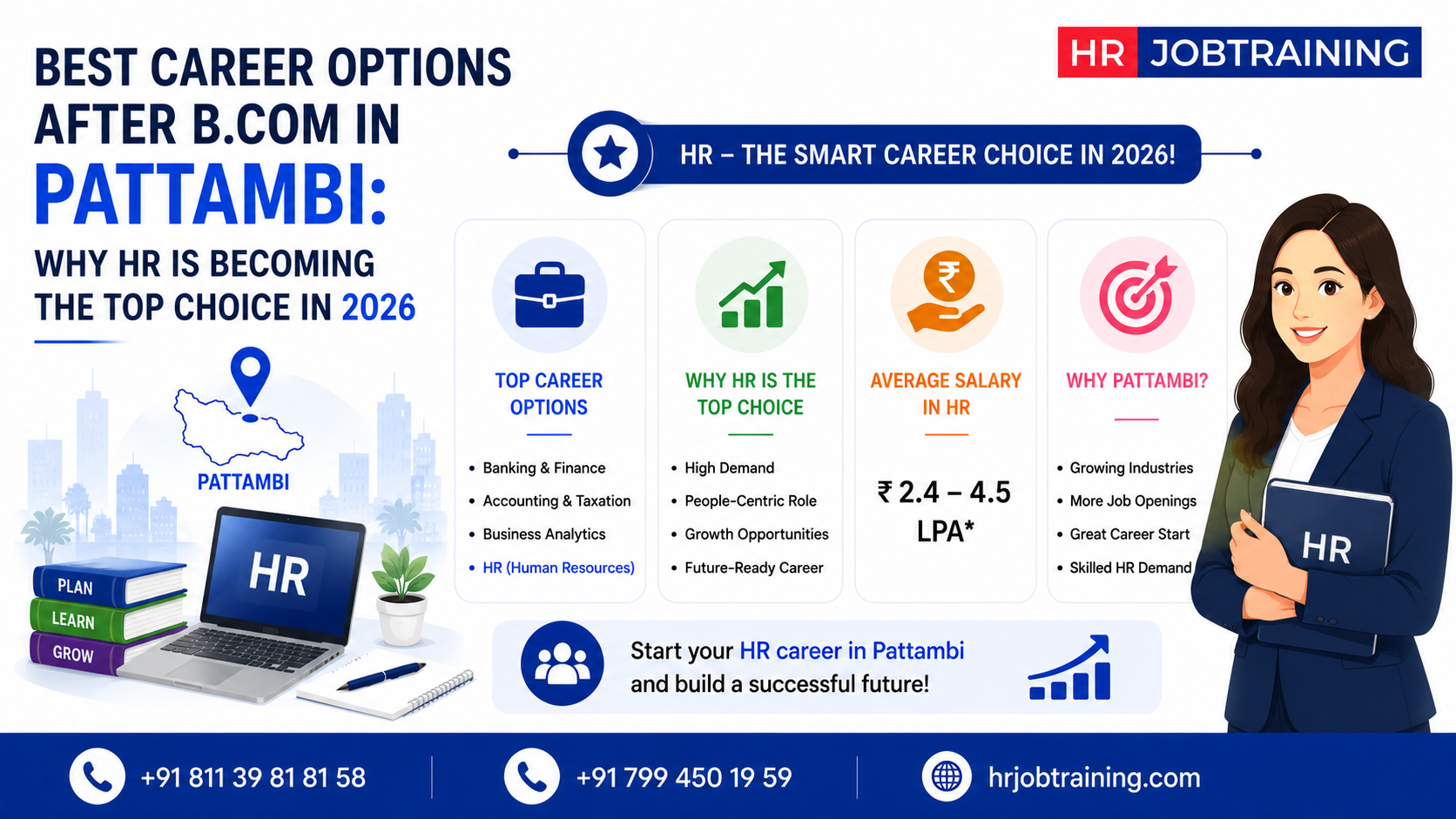 Best career options after B.Com in Pattambi infographic highlighting HR careers, salary growth, and career opportunities in 2026
