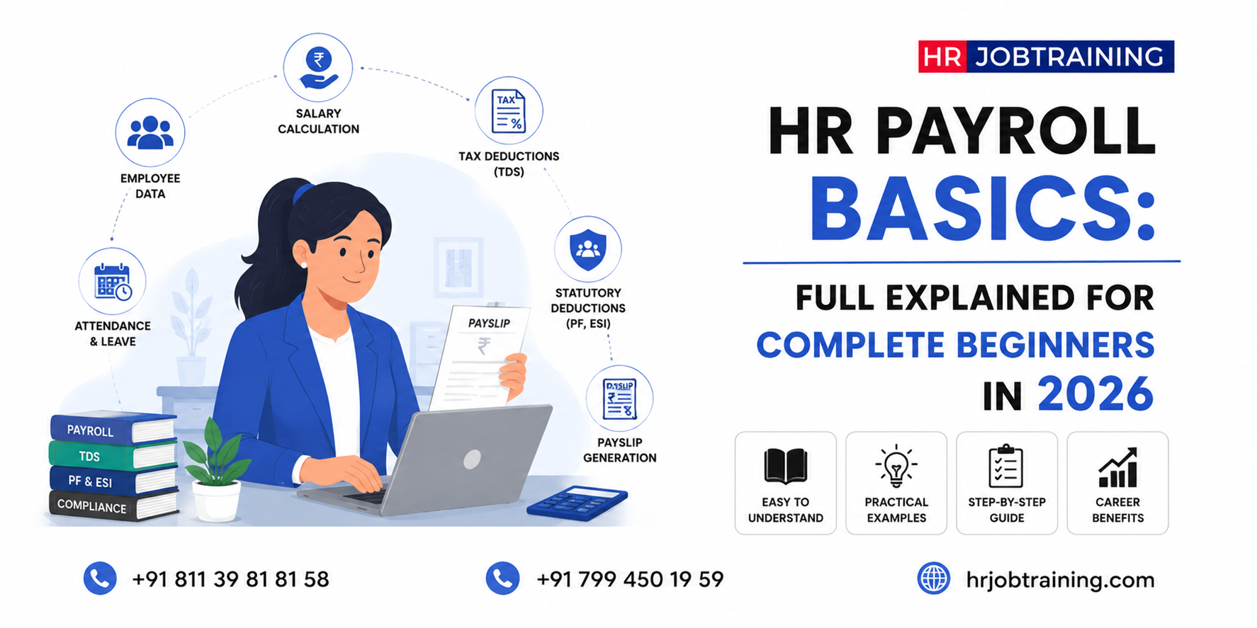 HR payroll basics fully explained for complete beginners in 2026 featuring salary calculation, payslip generation, tax deductions, PF, ESI, and payroll process overview