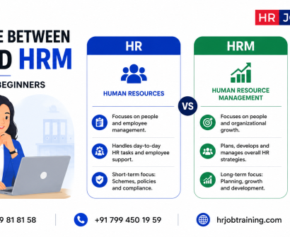 Difference between HR and HRM explained for beginners infographic comparing human resources and human resource management concepts