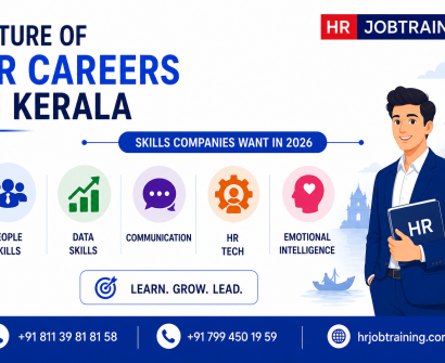 Future of HR careers in Kerala infographic highlighting top HR skills companies want in 2026 including people skills, HR tech, communication, and data skills